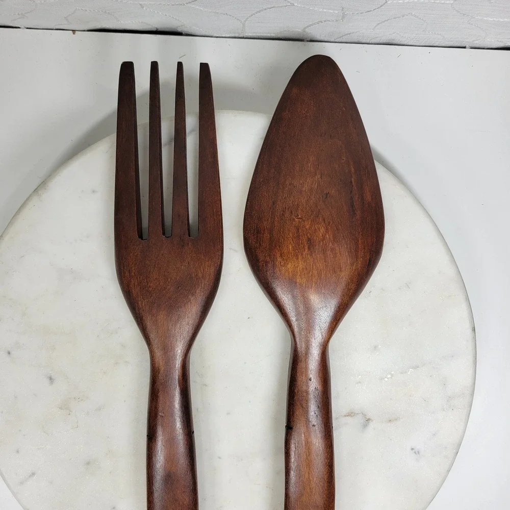Jumbo Wooden Salad Servers Spoon & Fork 19